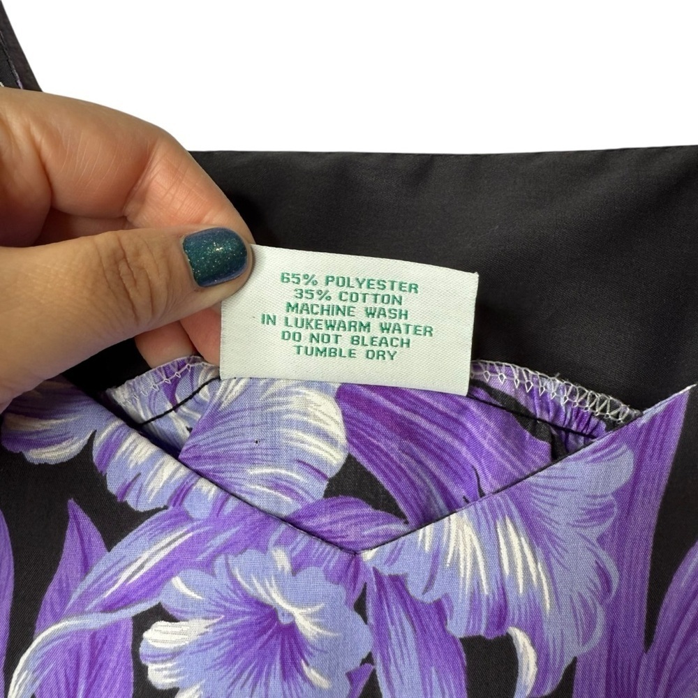 Vintage Jade Fashions Hawaiian Purple Floral Cotton Midi Sweetheart Dress Sz L - Picture 10 of 13